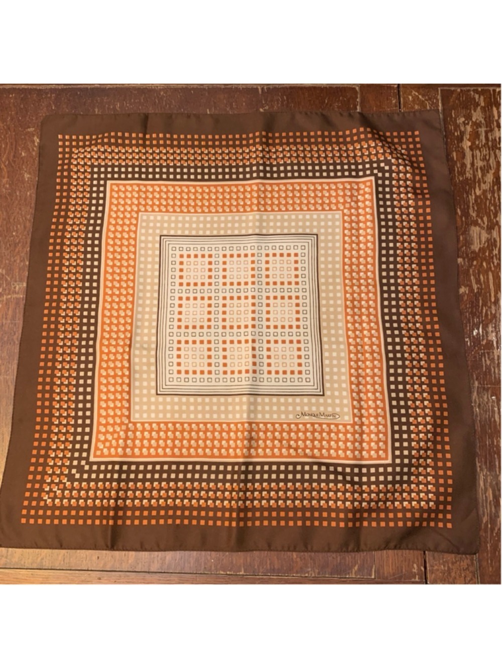 Women's Monique Martin Brown Orange Geometric Square Scarf One Size